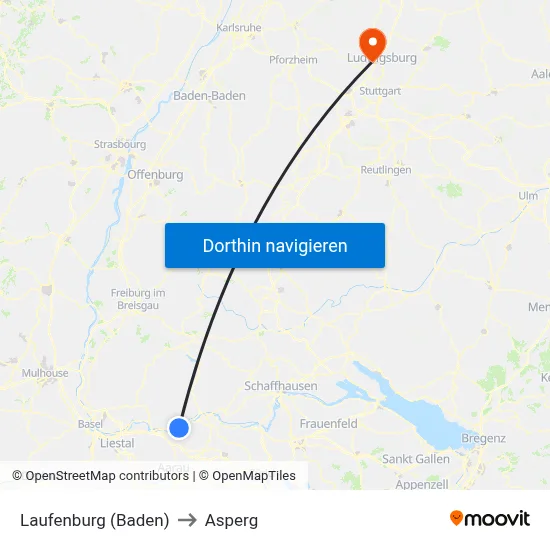 Laufenburg (Baden) to Asperg map