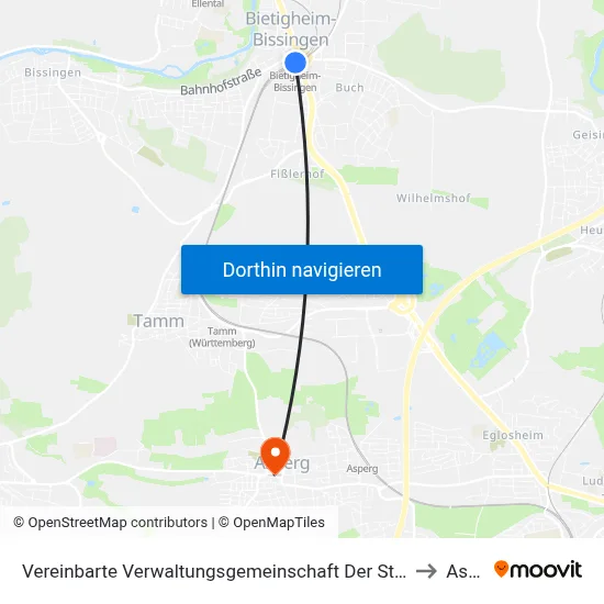 Vereinbarte Verwaltungsgemeinschaft Der Stadt Bietigheim-Bissingen to Asperg map