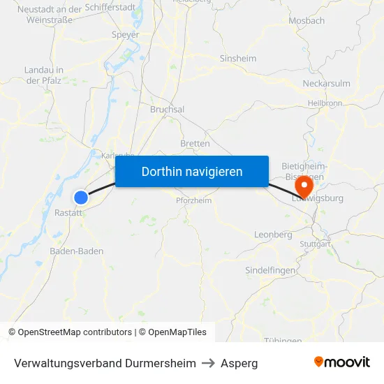 Verwaltungsverband Durmersheim to Asperg map