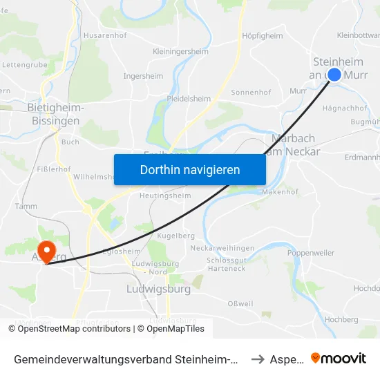 Gemeindeverwaltungsverband Steinheim-Murr to Asperg map