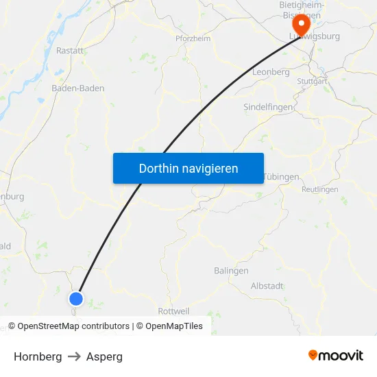Hornberg to Asperg map