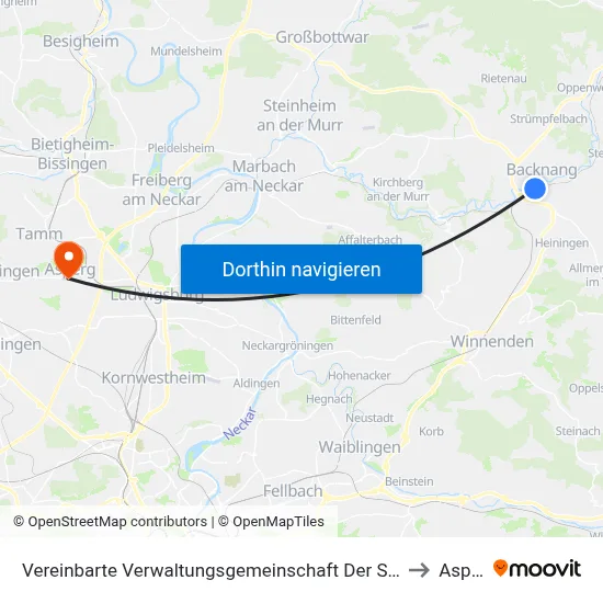 Vereinbarte Verwaltungsgemeinschaft Der Stadt Backnang to Asperg map