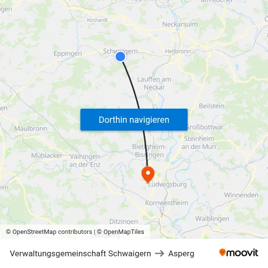 Verwaltungsgemeinschaft Schwaigern to Asperg map