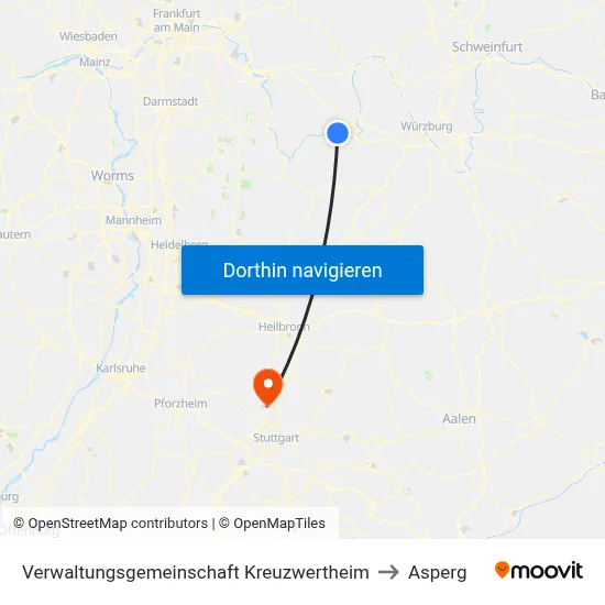 Verwaltungsgemeinschaft Kreuzwertheim to Asperg map