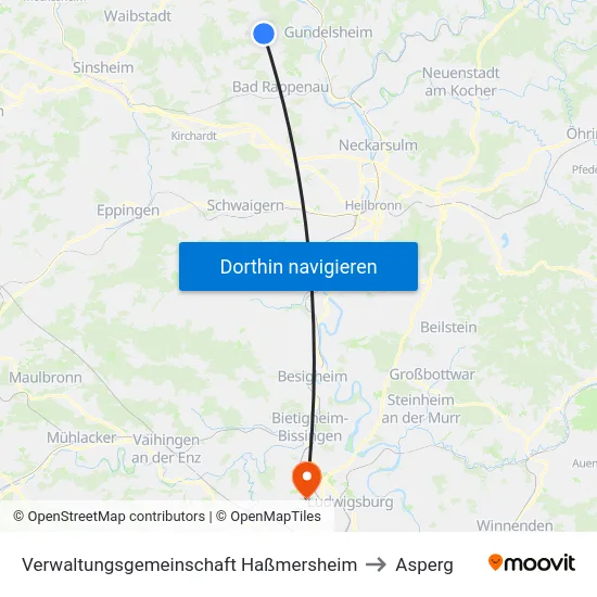 Verwaltungsgemeinschaft Haßmersheim to Asperg map