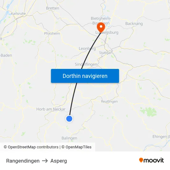 Rangendingen to Asperg map