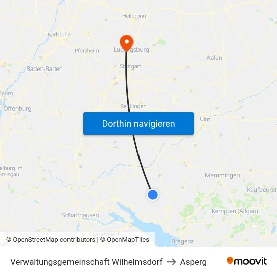 Verwaltungsgemeinschaft Wilhelmsdorf to Asperg map