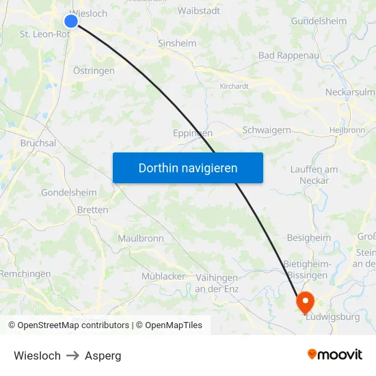 Wiesloch to Asperg map