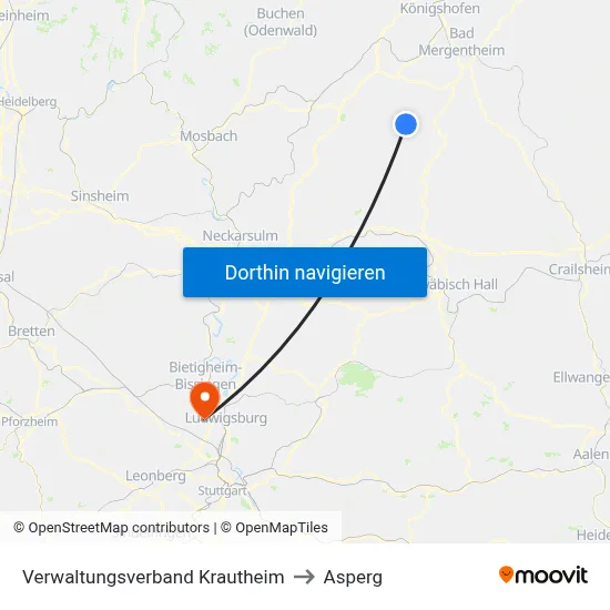 Verwaltungsverband Krautheim to Asperg map
