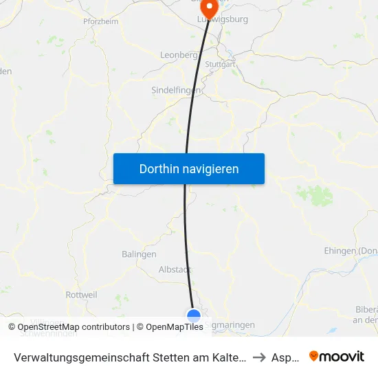 Verwaltungsgemeinschaft Stetten am Kalten Markt to Asperg map