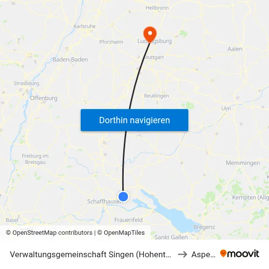 Verwaltungsgemeinschaft Singen (Hohentwiel) to Asperg map