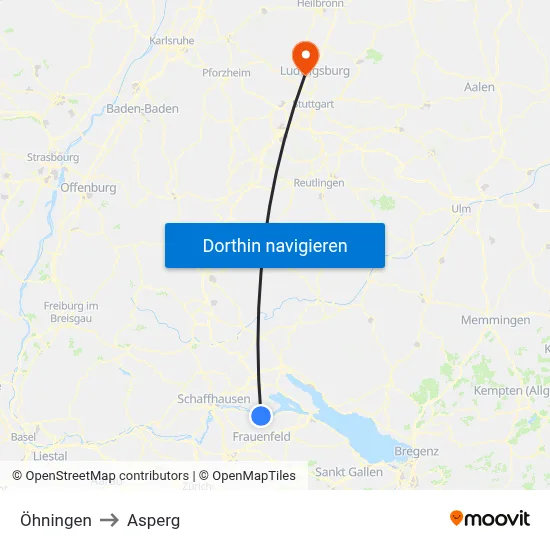 Öhningen to Asperg map