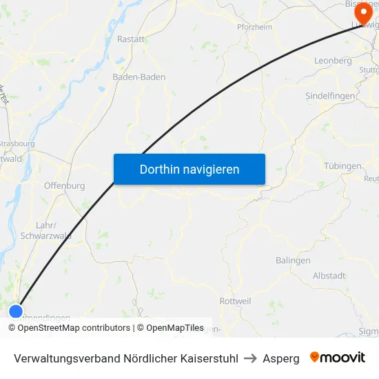 Verwaltungsverband Nördlicher Kaiserstuhl to Asperg map