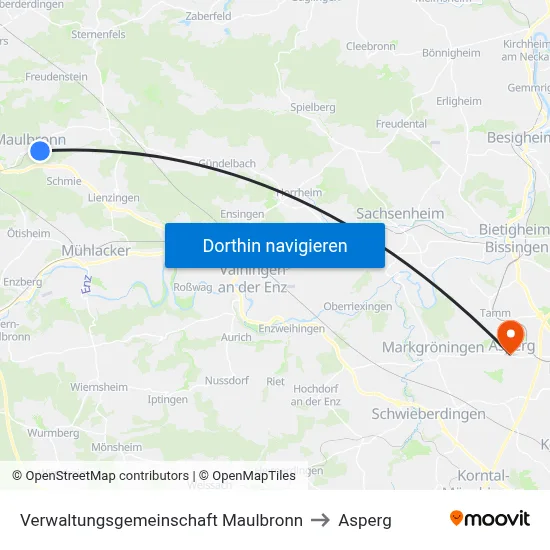 Verwaltungsgemeinschaft Maulbronn to Asperg map