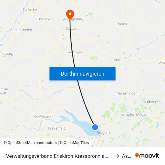 Verwaltungsverband Eriskirch-Kressbronn am Bodensee-Langenargen to Asperg map