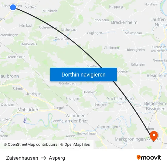 Zaisenhausen to Asperg map
