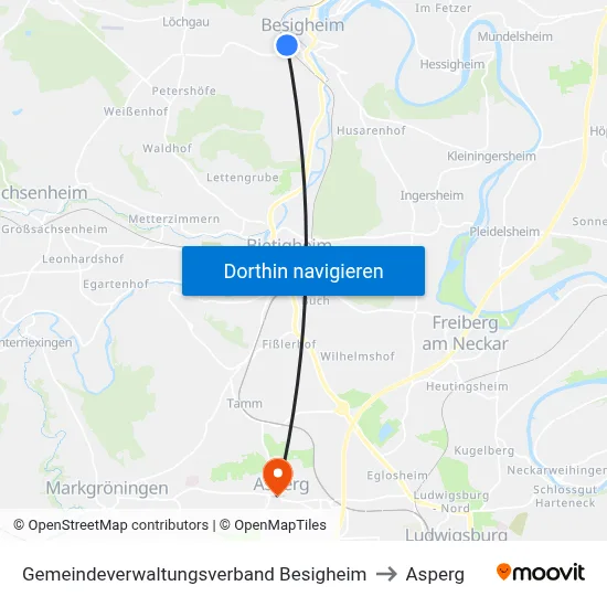 Gemeindeverwaltungsverband Besigheim to Asperg map