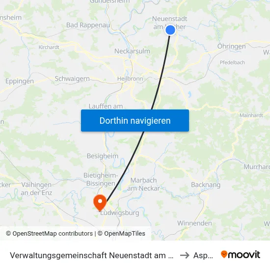 Verwaltungsgemeinschaft Neuenstadt am Kocher to Asperg map