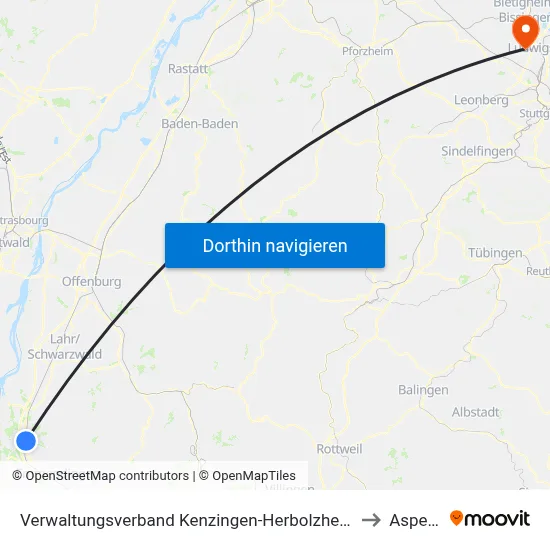 Verwaltungsverband Kenzingen-Herbolzheim to Asperg map