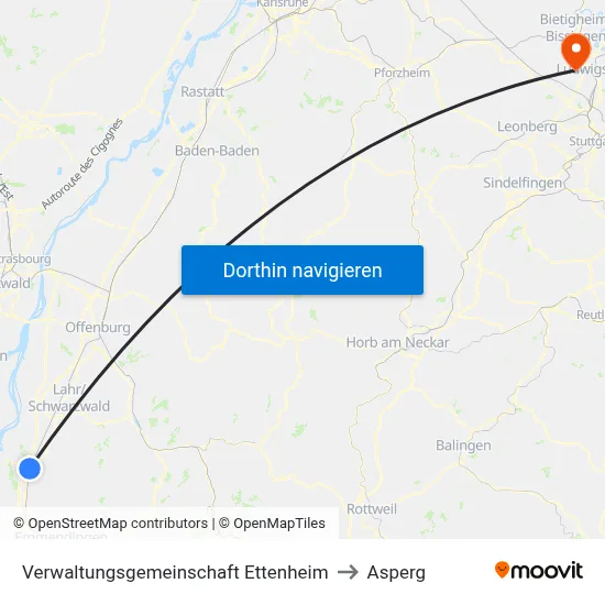 Verwaltungsgemeinschaft Ettenheim to Asperg map