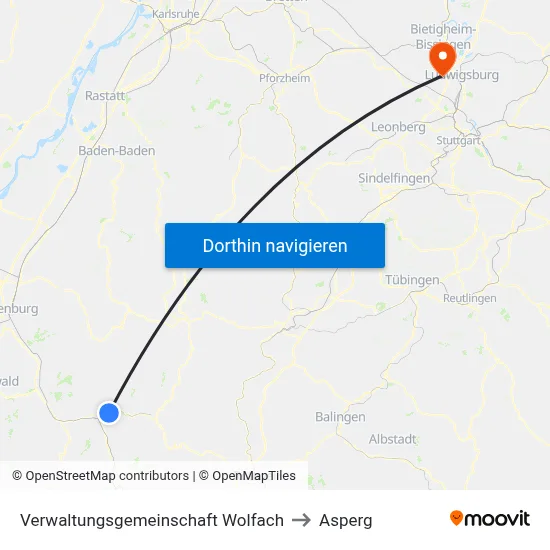Verwaltungsgemeinschaft Wolfach to Asperg map