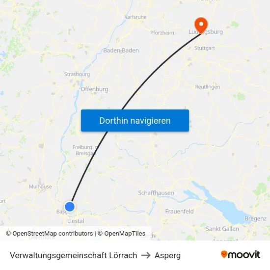Verwaltungsgemeinschaft Lörrach to Asperg map