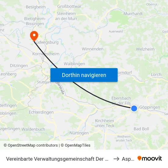 Vereinbarte Verwaltungsgemeinschaft Der Stadt Uhingen to Asperg map