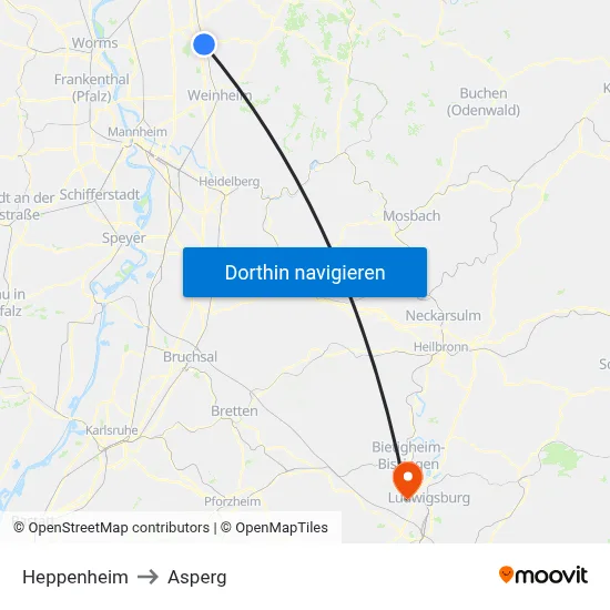 Heppenheim to Asperg map