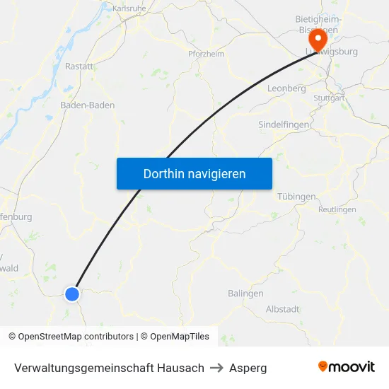 Verwaltungsgemeinschaft Hausach to Asperg map