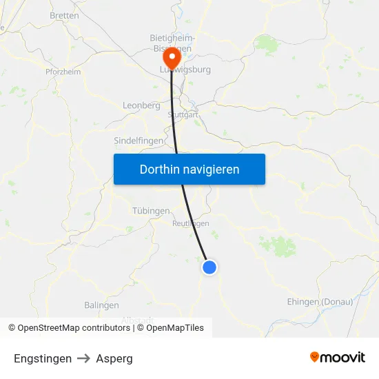 Engstingen to Asperg map