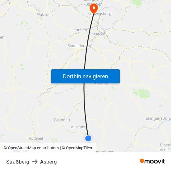 Straßberg to Asperg map