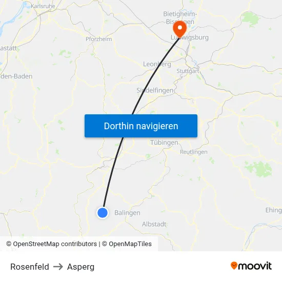 Rosenfeld to Asperg map
