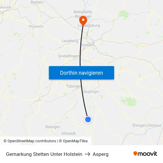 Gemarkung Stetten Unter Holstein to Asperg map