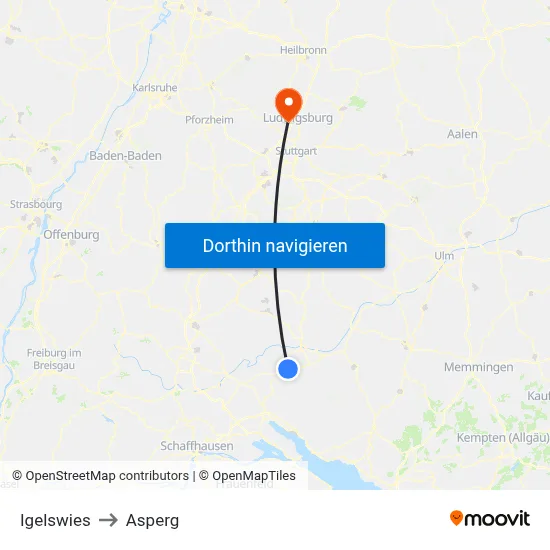 Igelswies to Asperg map
