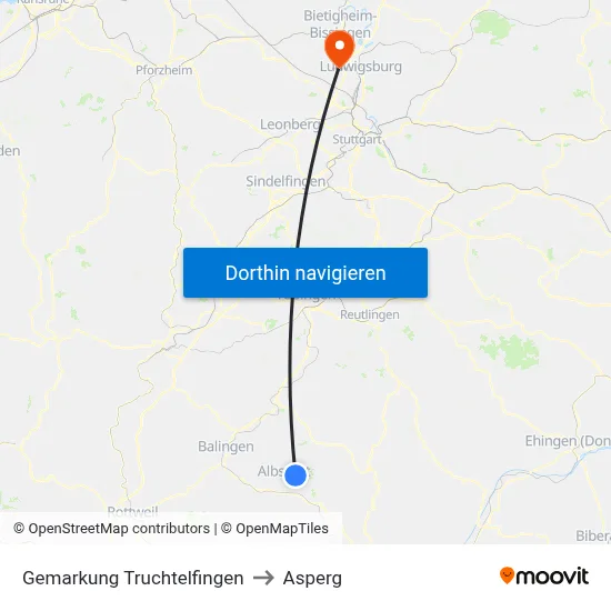 Gemarkung Truchtelfingen to Asperg map