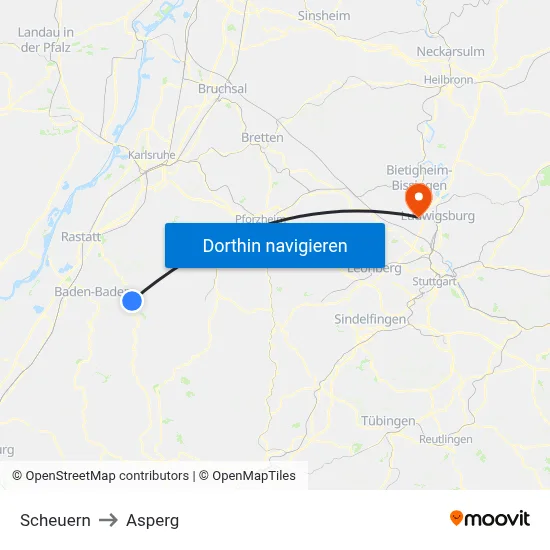 Scheuern to Asperg map