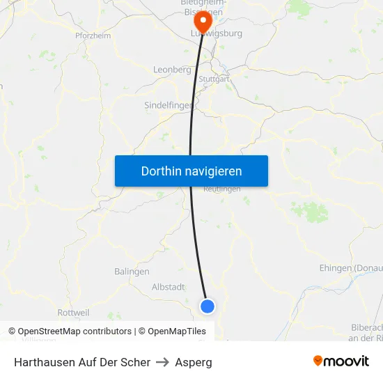 Harthausen Auf Der Scher to Asperg map