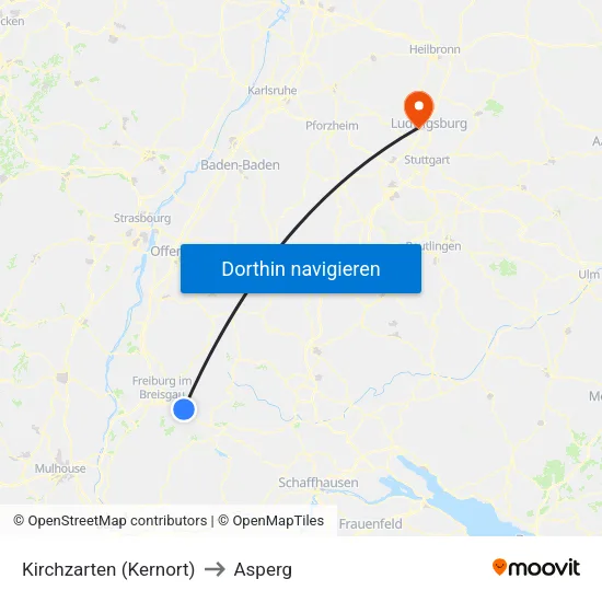 Kirchzarten (Kernort) to Asperg map