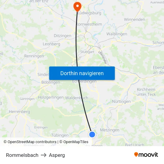 Rommelsbach to Asperg map