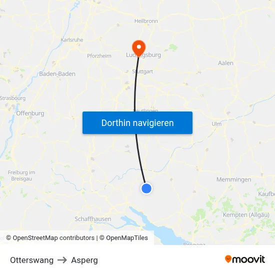 Otterswang to Asperg map