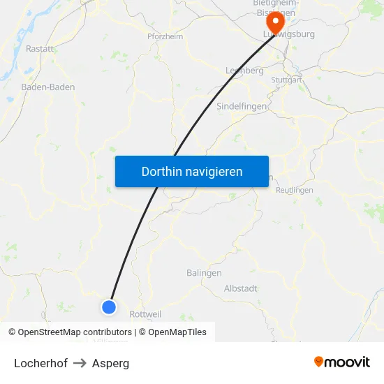 Locherhof to Asperg map