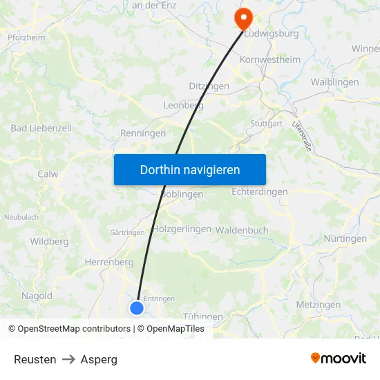 Reusten to Asperg map