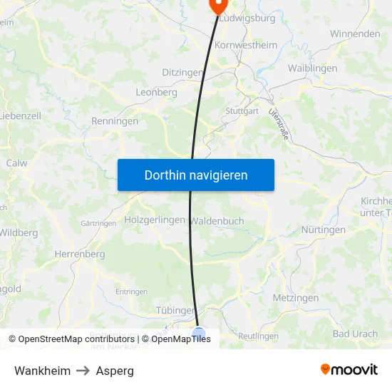 Wankheim to Asperg map