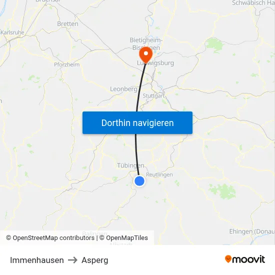 Immenhausen to Asperg map