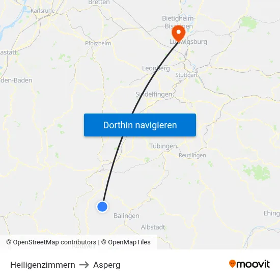 Heiligenzimmern to Asperg map