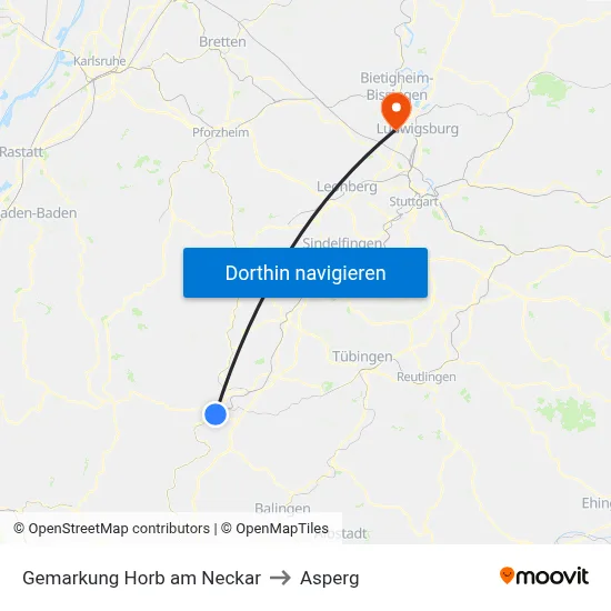 Gemarkung Horb am Neckar to Asperg map