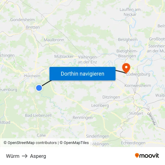 Würm to Asperg map