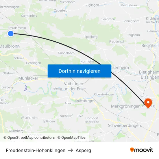 Freudenstein-Hohenklingen to Asperg map
