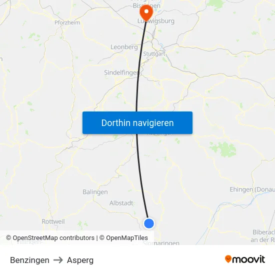 Benzingen to Asperg map