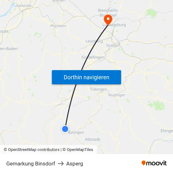 Gemarkung Binsdorf to Asperg map